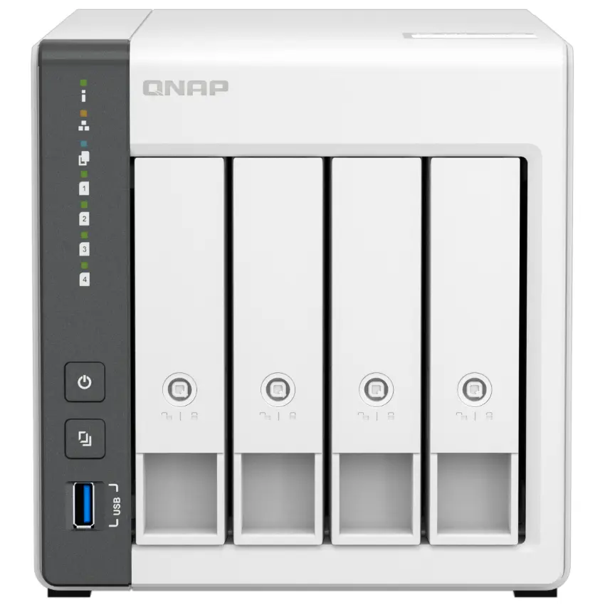 NAS de Escritorio QNAP TS-433-4G-US de 4 Bahías, 1GbE y 2.5GbE, ARM Cortex-A55 de cuatro núcleos, 4 GB RAM DDR4, Sin discos