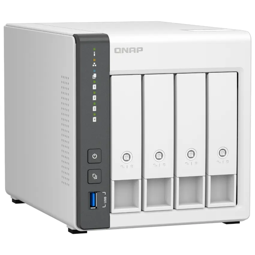 NAS de Escritorio QNAP TS-433-4G-US de 4 Bahías, 1GbE y 2.5GbE, ARM Cortex-A55 de cuatro núcleos, 4 GB RAM DDR4, Sin discos