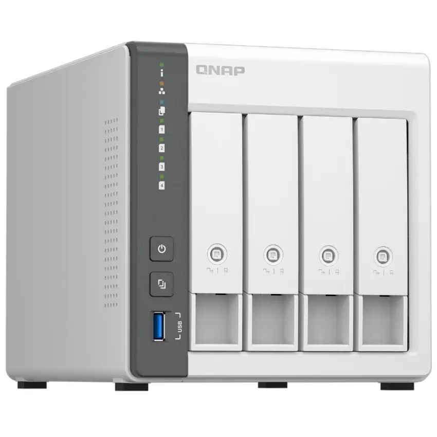 NAS de Escritorio QNAP TS-433-4G-US de 4 Bahías, 1GbE y 2.5GbE, ARM Cortex-A55 de cuatro núcleos, 4 GB RAM DDR4, Sin discos