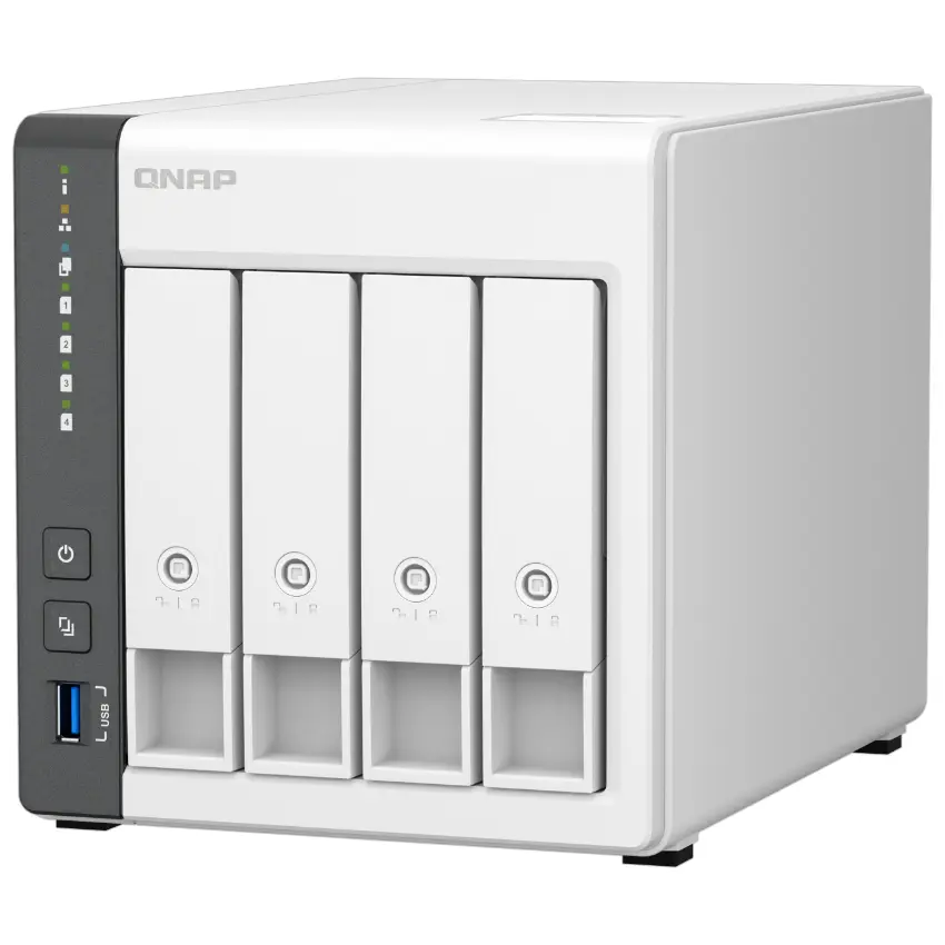 NAS de Escritorio QNAP TS-433-4G-US de 4 Bahías, 1GbE y 2.5GbE, ARM Cortex-A55 de cuatro núcleos, 4 GB RAM DDR4, Sin discos