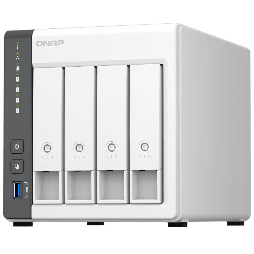 NAS de Escritorio QNAP TS-433-4G-US de 4 Bahías, 1GbE y 2.5GbE, ARM Cortex-A55 de cuatro núcleos, 4 GB RAM DDR4, Sin discos