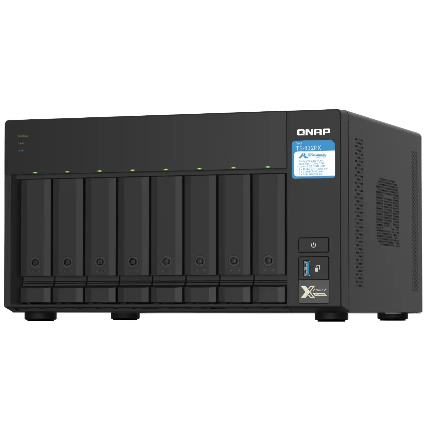 NAS de Escritorio QNAP TS-832PX-4G-US de 8 Bahías, 2.5GbE y 10GbE, Annapurna Labs Alpine AL324 de cuatro núcleos, 4 GB RAM DDR4, Sin discos
