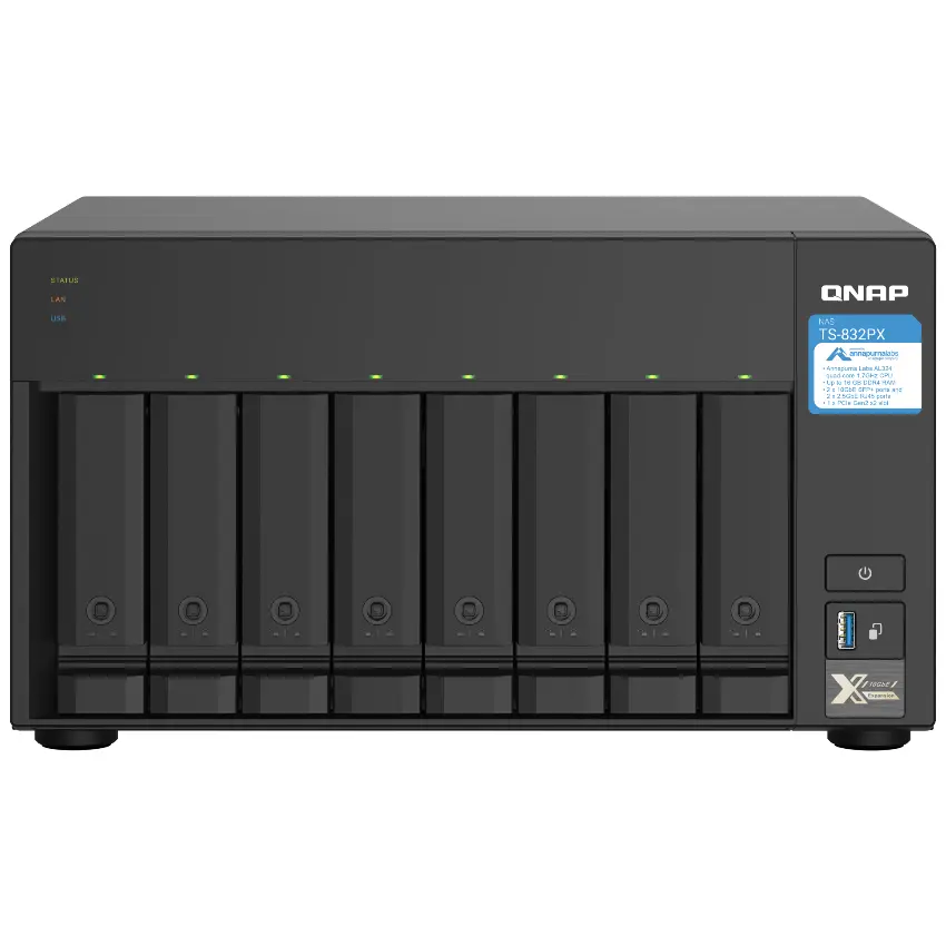 NAS de Escritorio QNAP TS-832PX-4G-US de 8 Bahías, 2.5GbE y 10GbE, Annapurna Labs Alpine AL324 de cuatro núcleos, 4 GB RAM DDR4, Sin discos