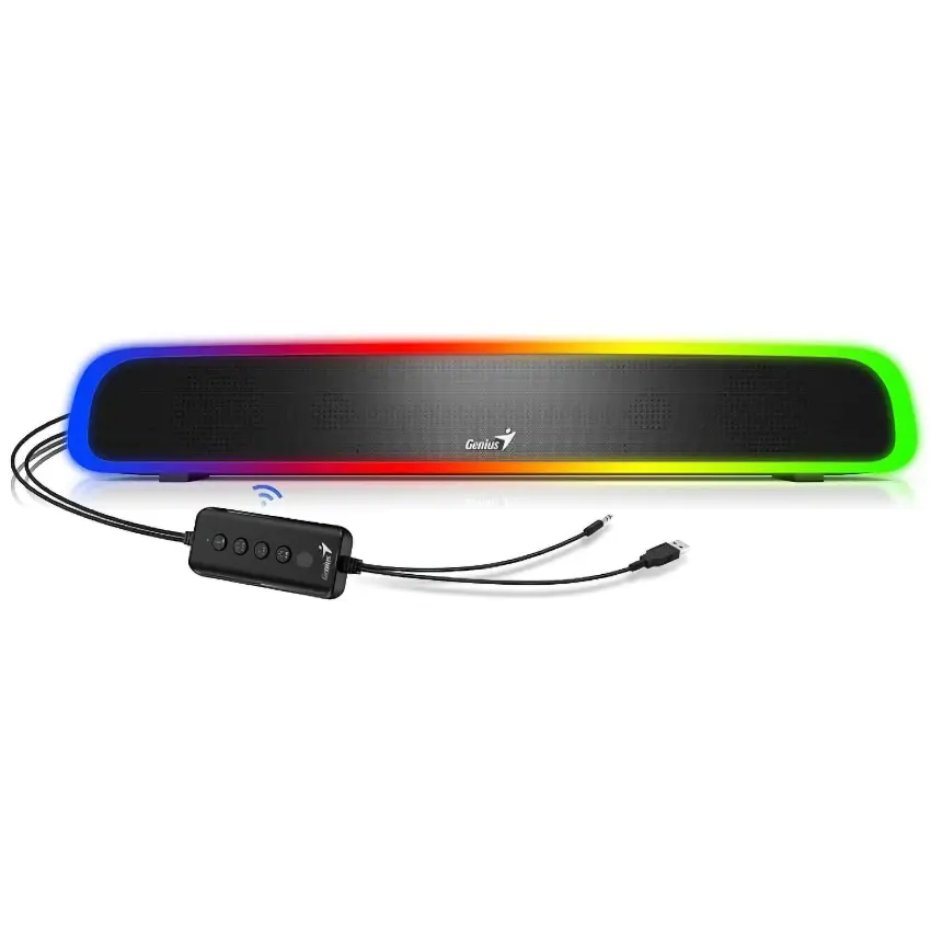 Barra de Sonido Genius USB SoundBar 200BT, 4 W RMS, Bluetooth, Mini Plug 3.5 mm, Iluminación RGB, Negro