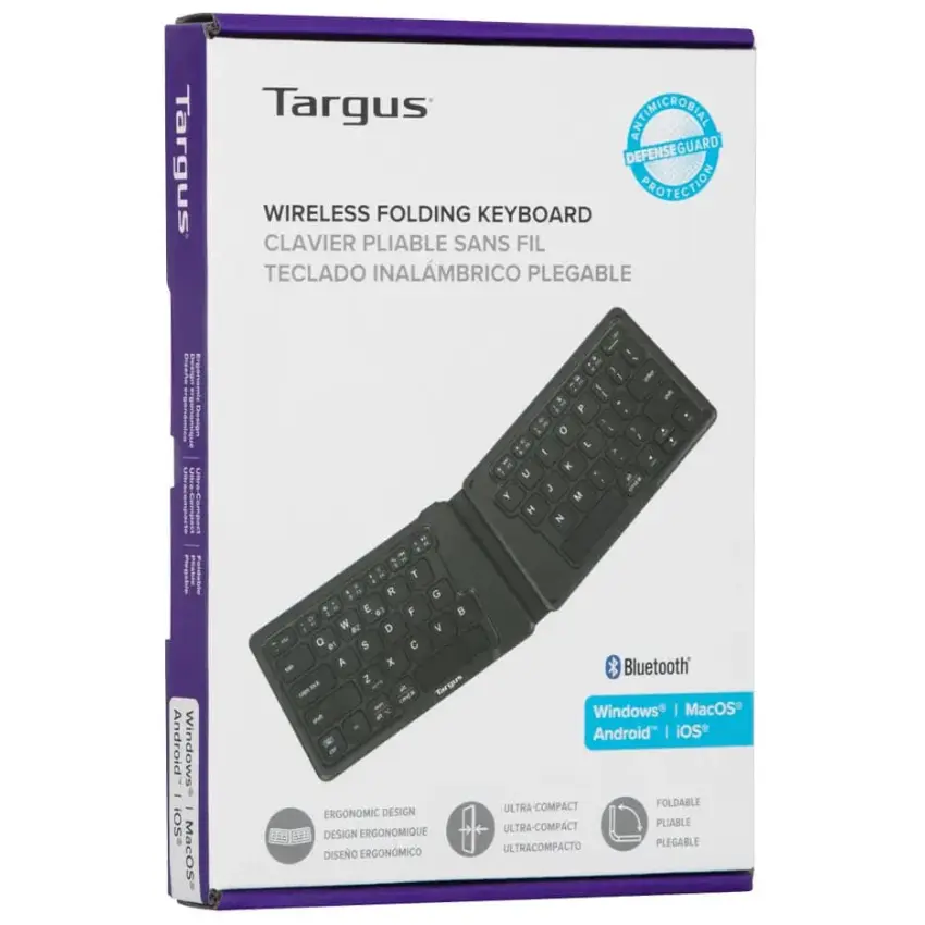 Teclado Inalámbrico Plegable Targus, Ergonómico, Antimicrobiano