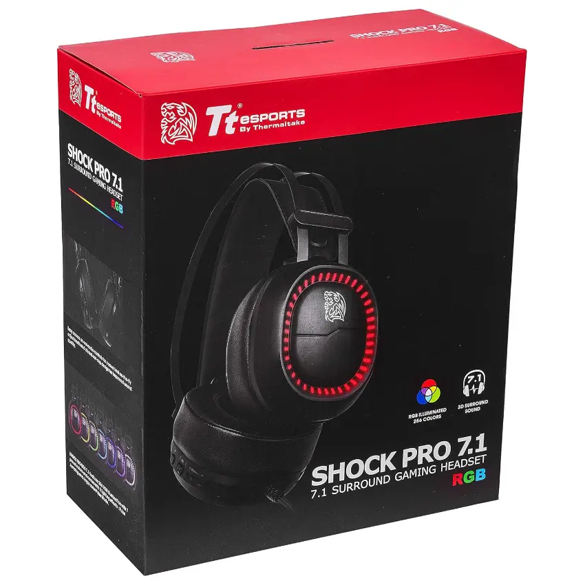 Auriculares TT eSports HT Shock Pro RGB 7.1, Gamer, Mini Plug 3.5mm, Negro