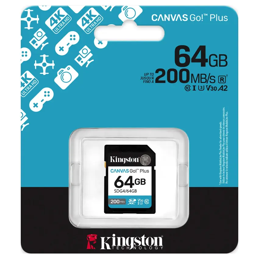 Tarjeta de Memoria SDXC Kingston Canvas Go! Plus 64GB, UHS-I, U3, V30, Clase 10