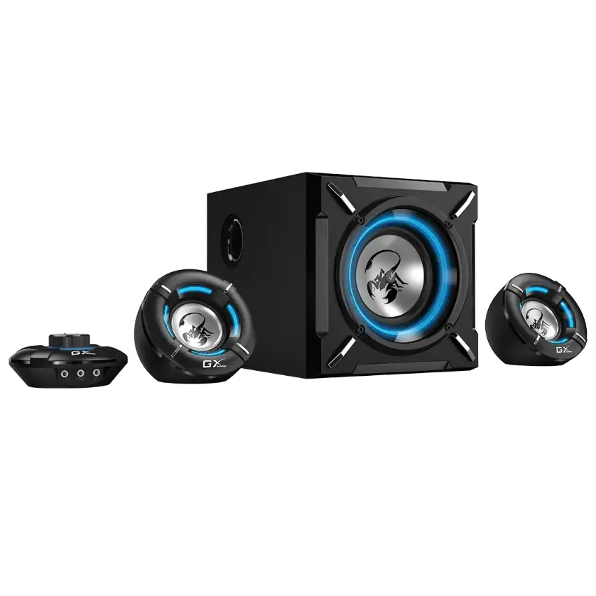 Parlantes Genius SW-G2.1 1000, 2.1, 26 W RMS, Mini Jack 3.5 mm, Mini Plug 3.5 mm, RCA, Negro