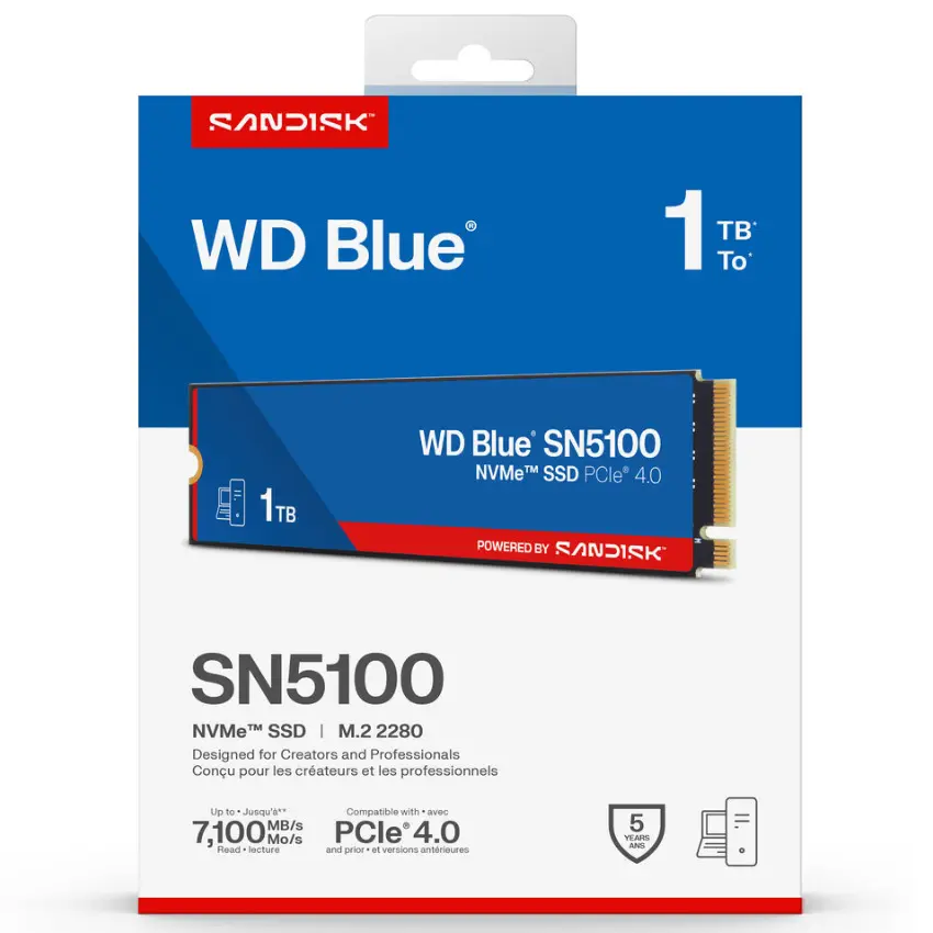 Disco SSD Western Digital Blue SN5100 NVMe 1TB, SANDISK 3D CBA NAND, PCIe Gen4 x4, M.2 2280