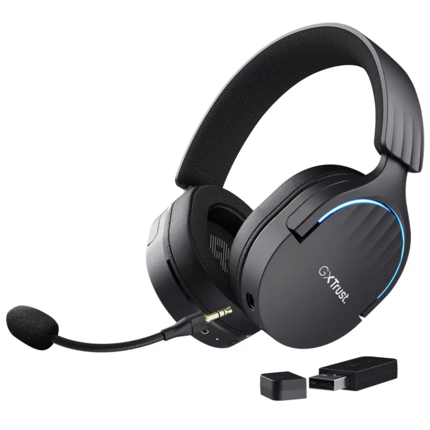 Auriculares Inalámbricos Trust GXT 491 Fayzo, Gamer, RGB, Bluetooth, Negro