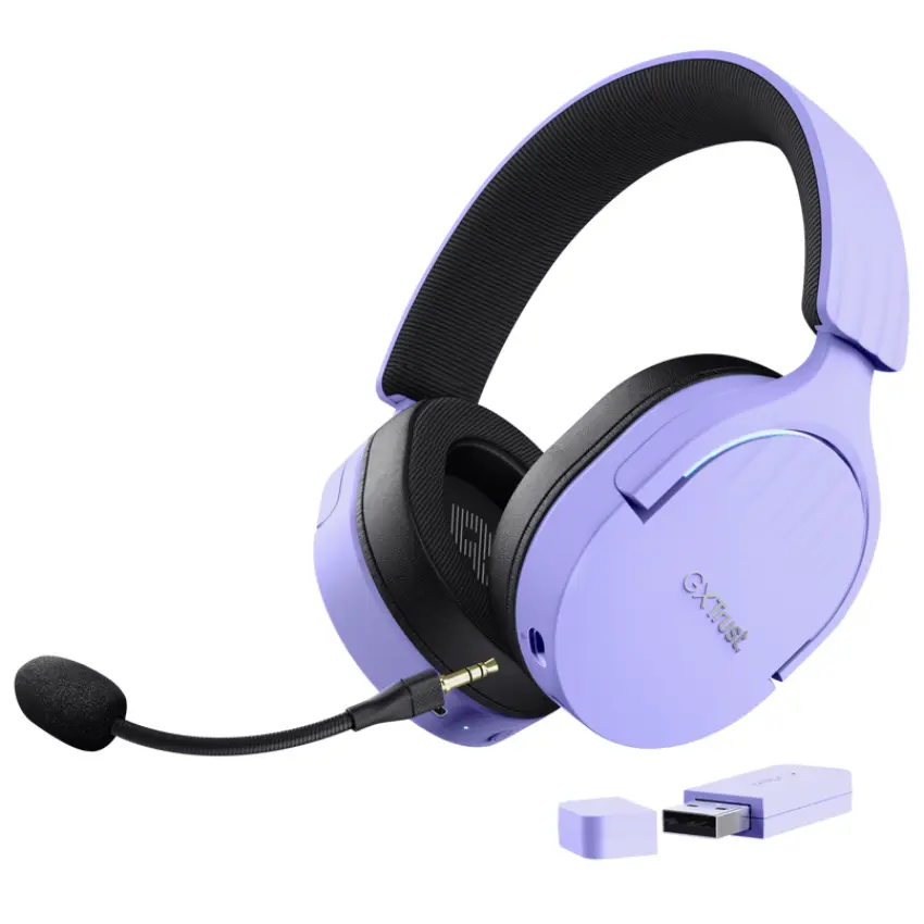 Auriculares Inalámbricos Trust GXT 491P Fayzo, Gamer, RGB, Bluetooth, Púrpura