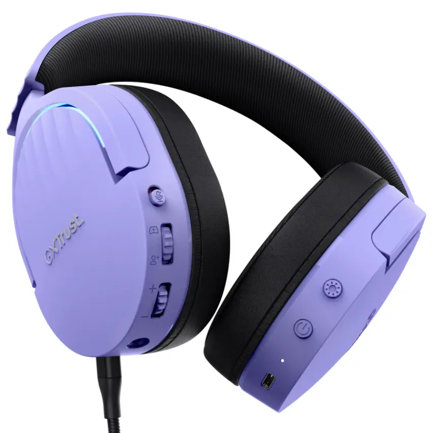 Auriculares Inalámbricos Trust GXT 491P Fayzo, Gamer, RGB, Bluetooth, Púrpura