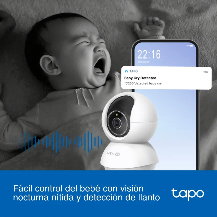 Cámara de Seguridad Wi-Fi TP-Link Tapo C250, 4K, 8 MP, Pan / Tilt, Visión nocturna, Interior