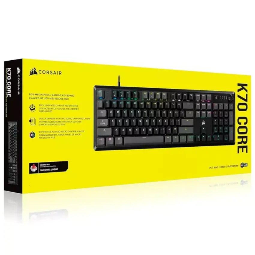 Teclado Corsair K70 CORE, Iluminación LED, Interruptores Lineales MLX Red, Gamer, Inglés, Gris Oscuro