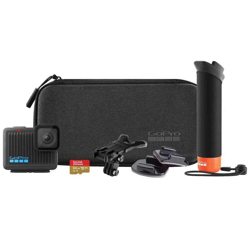 Cámara GoPro HERO Action Camera Specialty Bundle, The Handler, 3 Soportes Adhesivos Curvos, 3 Soportes Adhesivos Planos, Hebilla de Montaje + Tornillo de Mariposa, Tarjeta SanDisk MicroSD de 64 GB, Estuche Cámara GoPro HERO Action Camera Specialty Bundle, The Handler, 3 Soportes Adhesivos Curvos, 3 Soportes Adhesivos Planos, Hebilla de Montaje + Tornillo de Mariposa, Tarjeta SanDisk MicroSD de 64 GB, Estuche