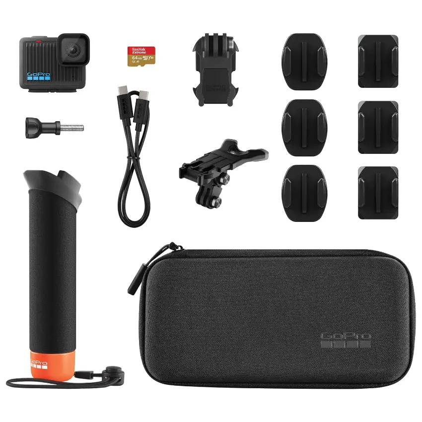 Cámara GoPro HERO Action Camera Specialty Bundle, The Handler, 3 Soportes Adhesivos Curvos, 3 Soportes Adhesivos Planos, Hebilla de Montaje + Tornillo de Mariposa, Tarjeta SanDisk MicroSD de 64 GB, Estuche Cámara GoPro HERO Action Camera Specialty Bundle, The Handler, 3 Soportes Adhesivos Curvos, 3 Soportes Adhesivos Planos, Hebilla de Montaje + Tornillo de Mariposa, Tarjeta SanDisk MicroSD de 64 GB, Estuche