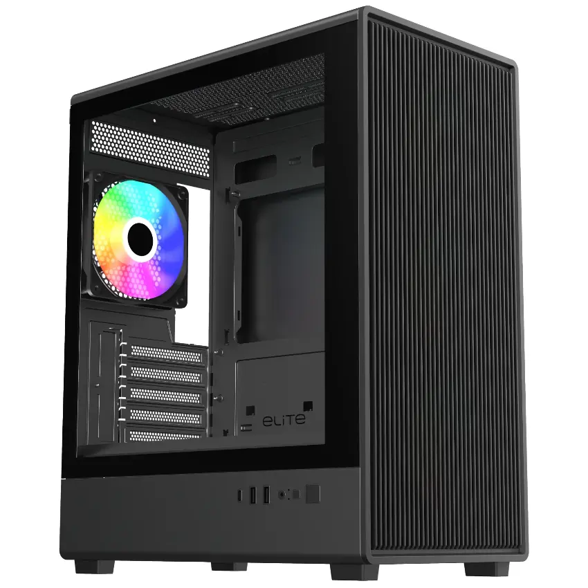 Gabinete Cooler Master Elite 350, Micro ATX, Sin Fuente, Vidrio Templado, 4 Fan 12 cm ARGB, Negro Gabinete Cooler Master Elite 350, Micro ATX, Sin Fuente, Vidrio Templado, 4 Fan 12 cm ARGB, Negro