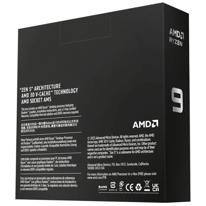 Procesador AMD Ryzen 9 9950X3D2 Dual Edition, Sin cooler/disipador, Radeon, Socket AM5, BOX Procesador AMD Ryzen 9 9950X3D2 Dual Edition, Sin cooler/disipador, Radeon, Socket AM5, BOX