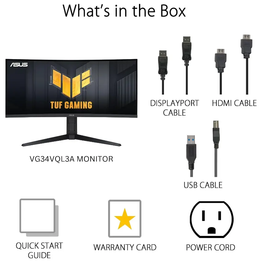 Monitor Gamer ASUS TUF Gaming VG34VQL3A, 34", VA, 180Hz, Curvo, 1500R, 3440x1440, 1ms, DisplayPort, HDMI, FreeSync Premium Pro Monitor Gamer ASUS TUF Gaming VG34VQL3A, 34", VA, 180Hz, Curvo, 1500R, 3440x1440, 1ms, DisplayPort, HDMI, FreeSync Premium Pro