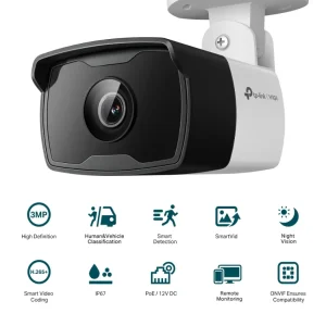 Cámara de Red tipo Bullet TP-Link VIGI C330I, 3 MP, Lente de 2.8 mm, PoE/12 V CC, Visión nocturna, Exterior