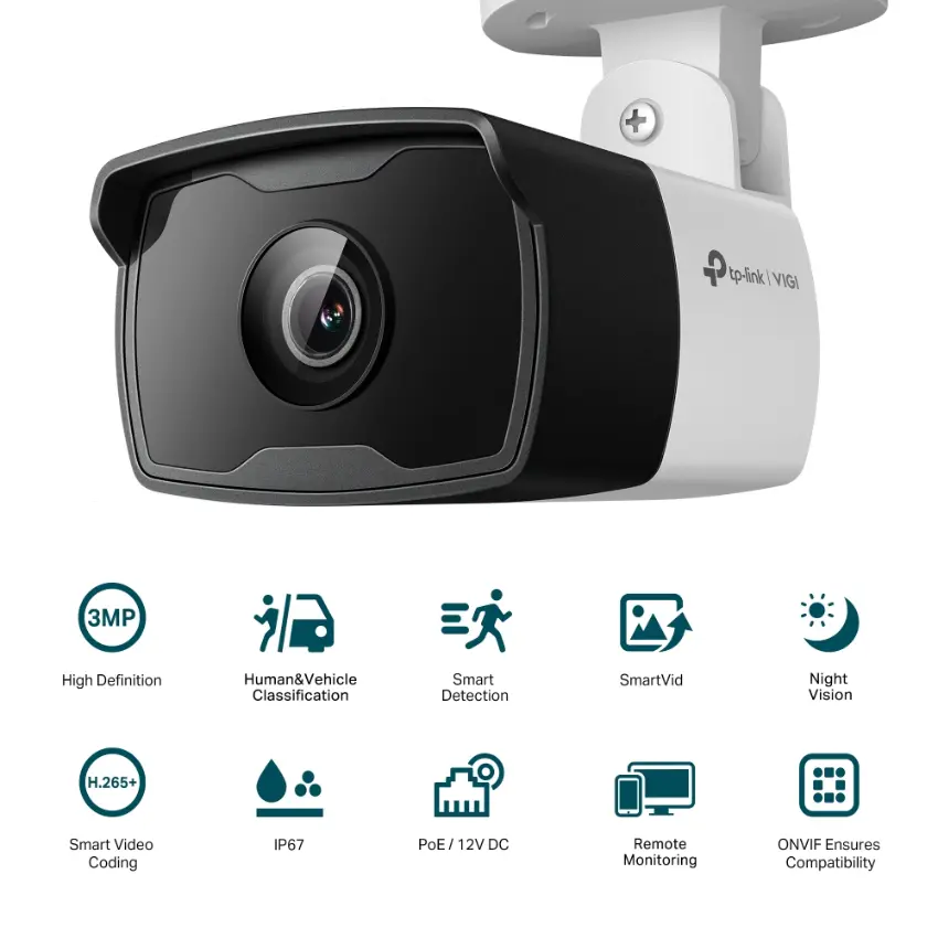 Cámara de Red tipo Bullet TP-Link VIGI C330I, 3 MP, Lente de 2.8 mm, PoE/12 V CC, Visión nocturna, Exterior Cámara de Red tipo Bullet TP-Link VIGI C330I, 3 MP, Lente de 2.8 mm, PoE/12 V CC, Visión nocturna, Exterior