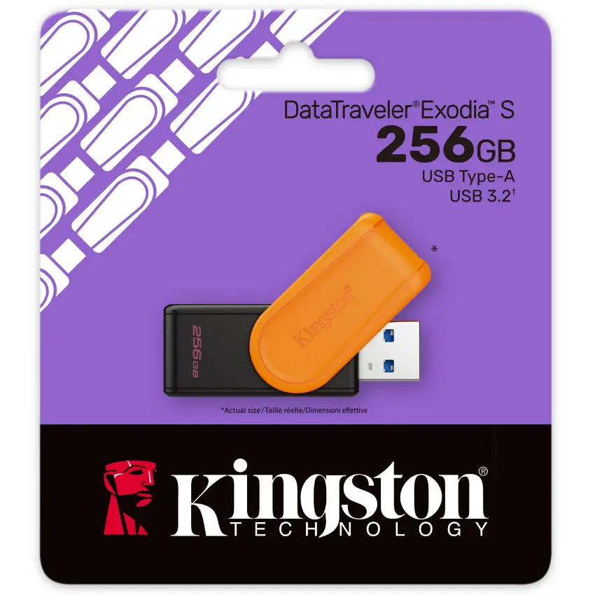 Pendrive Kingston DataTraveler Exodia S, 256GB, USB 3.2 Gen 1, Negro/Naranja Pendrive Kingston DataTraveler Exodia S, 256GB, USB 3.2 Gen 1, Negro/Naranja