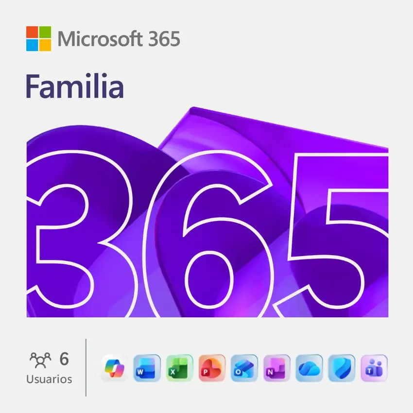 Microsoft 365 Familia, Español, Multilenguaje, 6 Usuarios, Suscripción de 1 año, Licencia digital Microsoft 365 Familia, Español, Multilenguaje, 6 Usuarios, Suscripción de 1 año, Licencia digital