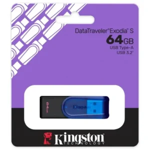 Pendrive Kingston DataTraveler Exodia S, 64GB, USB 3.2 Gen 1, Negro/Azul