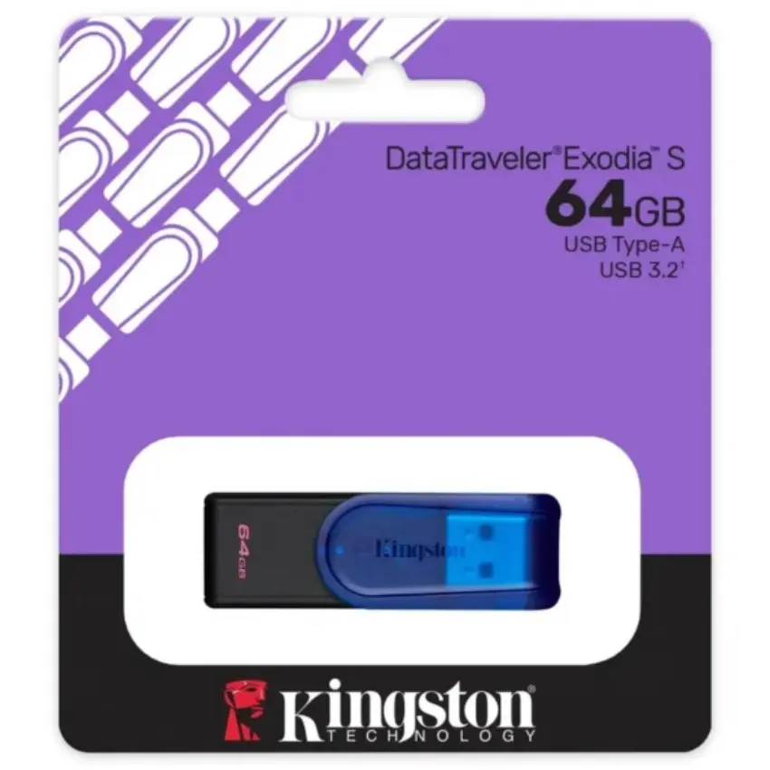 Pendrive Kingston DataTraveler Exodia S, 64GB, USB 3.2 Gen 1, Negro/Azul Pendrive Kingston DataTraveler Exodia S, 64GB, USB 3.2 Gen 1, Negro/Azul