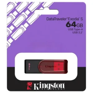 Pendrive Kingston DataTraveler Exodia S, 64GB, USB 3.2 Gen 1, Negro/Rojo