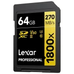 Tarjeta de Memoria SDXC Lexar 1800x 64GB, UHS-II, U3, V60, Clase 10