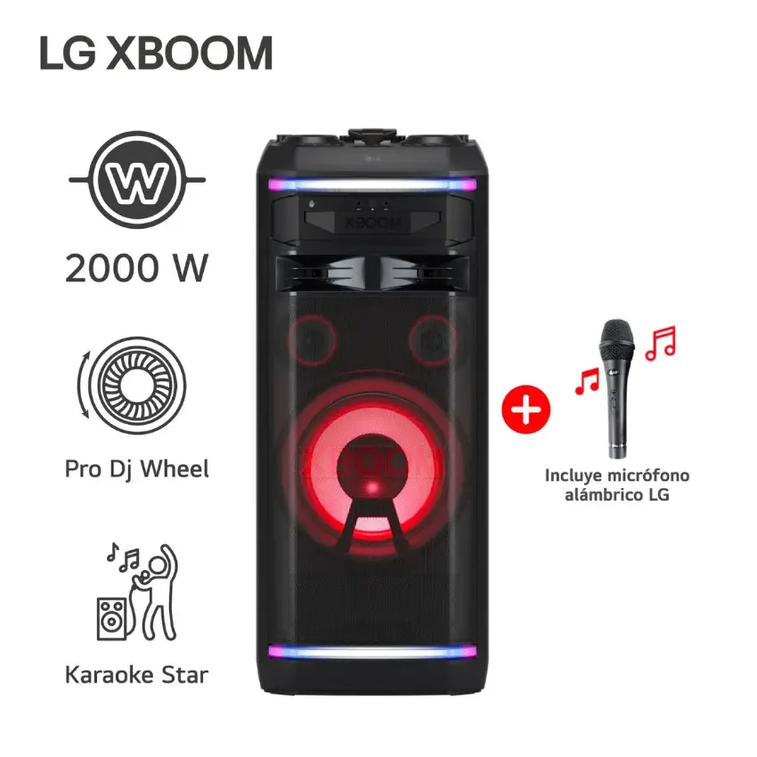 Torre de Sonido LG XBOOM OK99M, Woofer 12", Potencia 2000W, Karaoke Star, Luces LED, DJ Partylink, Bluetooth, Negro Torre de Sonido LG XBOOM OK99M, Woofer 12", Potencia 2000W, Karaoke Star, Luces LED, DJ Partylink, Bluetooth, Negro