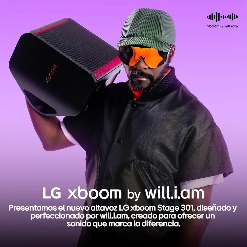 Altavoz Portátil a Batería LG xboom Stage 301 by will.i.am, Woofer 6.5", Potencia 120W, Karaoke, Luces LED, Efectos de DJ, Bluetooth, Negro Altavoz Portátil a Batería LG xboom Stage 301 by will.i.am, Woofer 6.5", Potencia 120W, Karaoke, Luces LED, Efectos de DJ, Bluetooth, Negro