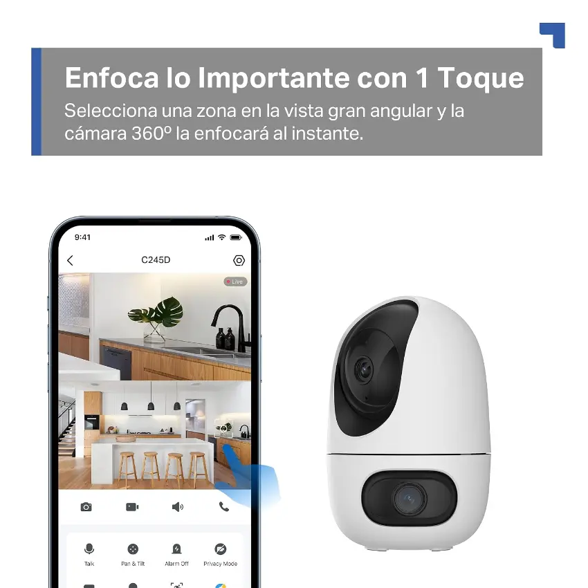 Cámara de Seguridad Wi-Fi TP-Link Tapo C245D, 2K, 3 MP, Doble lente, Pan / Tilt, Visión nocturna, Interior