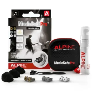 Protectores Auditivos Alpine MusicSafe Pro, Negro, Con Estuche, Cordón, Spray de Limpieza